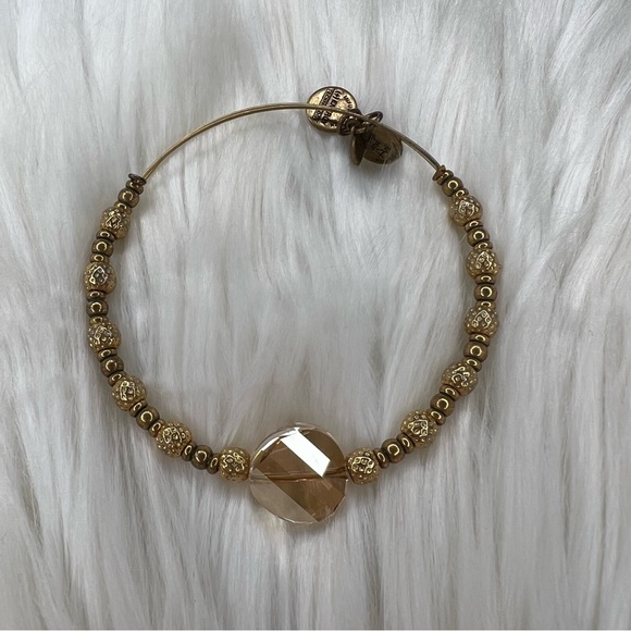 Alex and Ani Rafaelian Gold Pocked Beaded and Gold Crystal Charm Bangle Bracelet - Picture 3 of 3